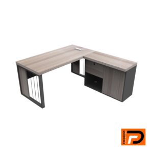 1.6m Light Oak Executive Desk with Fixed Credenza